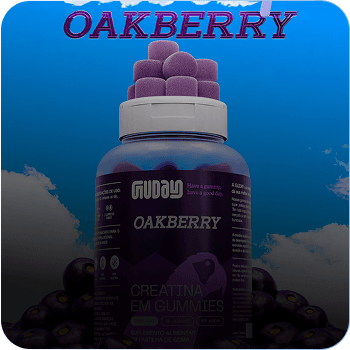 Pote de gomas Guday Oakberry em still de produto.